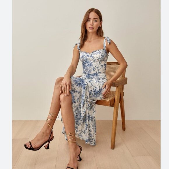 *Reformation* Nikita Midi Dress | Olympia Pattern | Blue Toile Floral | EUC - Picture 3 of 7